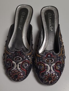 Amanda Gray Embellished Mule Shoes - Size 7.5